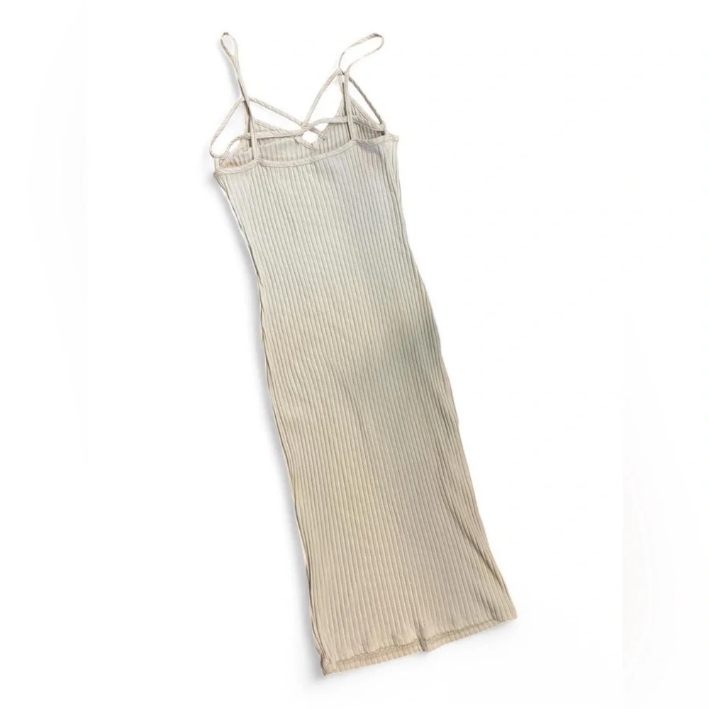 Beige Ribbed Maxi Dress - Picture 3 of 4